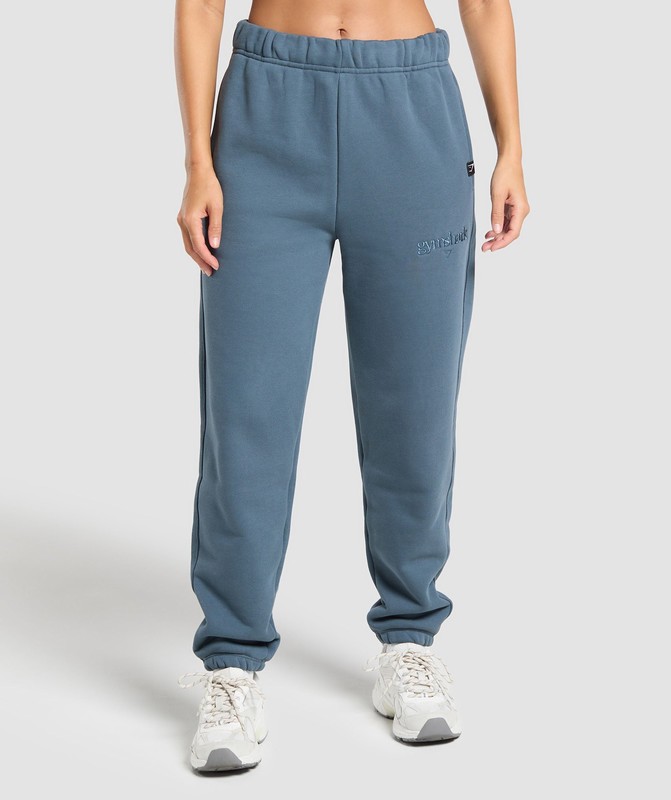 Gymshark Embroidered Logo Oversized Joggers Joggingbyxor Dam Blå | 524SQTYAC