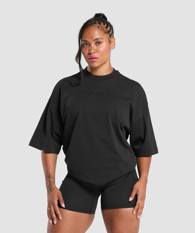 Gymshark Embroidered Logo Oversized T-Shirt T-Shirt Dam Svarta | 875XEUSPN