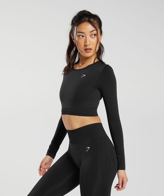 Gymshark Everyday Seamless Long Sleeve Crop Top Crop Top Dam Svarta | 093LYASQT