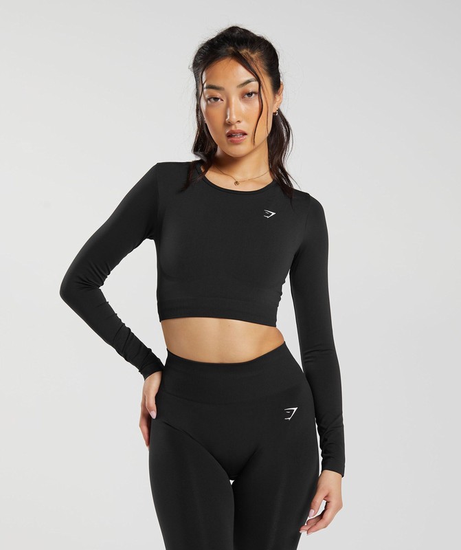 Gymshark Everyday Seamless Long Sleeve Crop Top Crop Top Dam Svarta | 093LYASQT