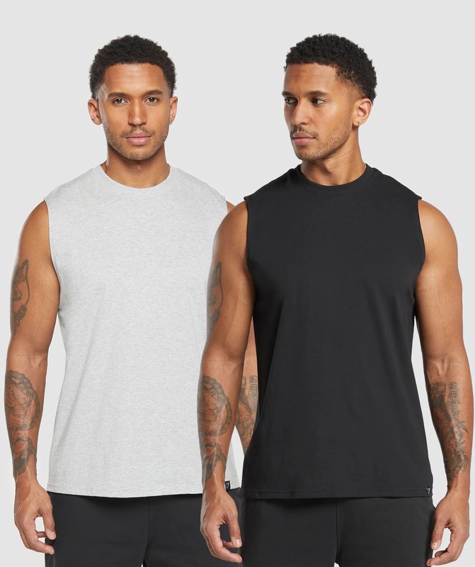 Gymshark Everyday Tank 2 Pack Linne Herr Svarta Ljusgrå | 649DQNXIZ