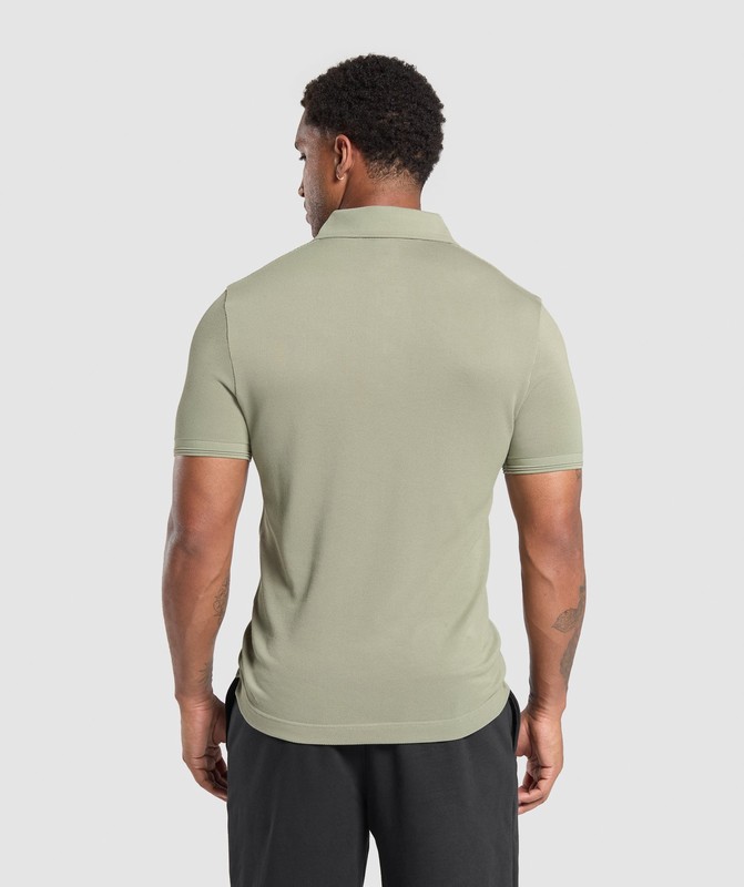 Gymshark Flat Knit Polo Shirt Polotröja Herr Gröna | 493DIUORQ