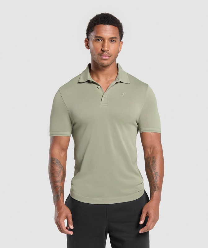Gymshark Flat Knit Polo Shirt Polotröja Herr Gröna | 493DIUORQ