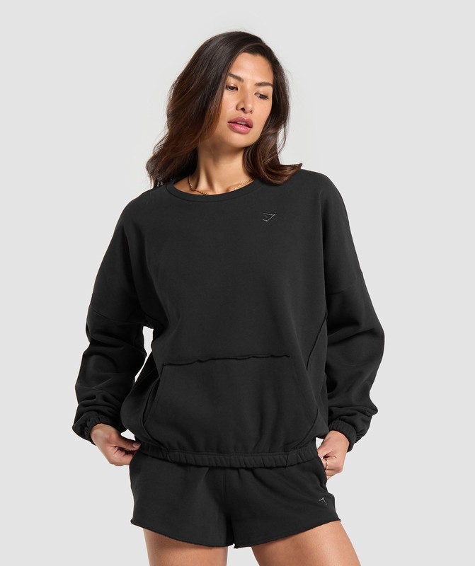 Gymshark Fleece Oversized Sweatshirt Tröjor Dam Svarta | 195JBVWLO