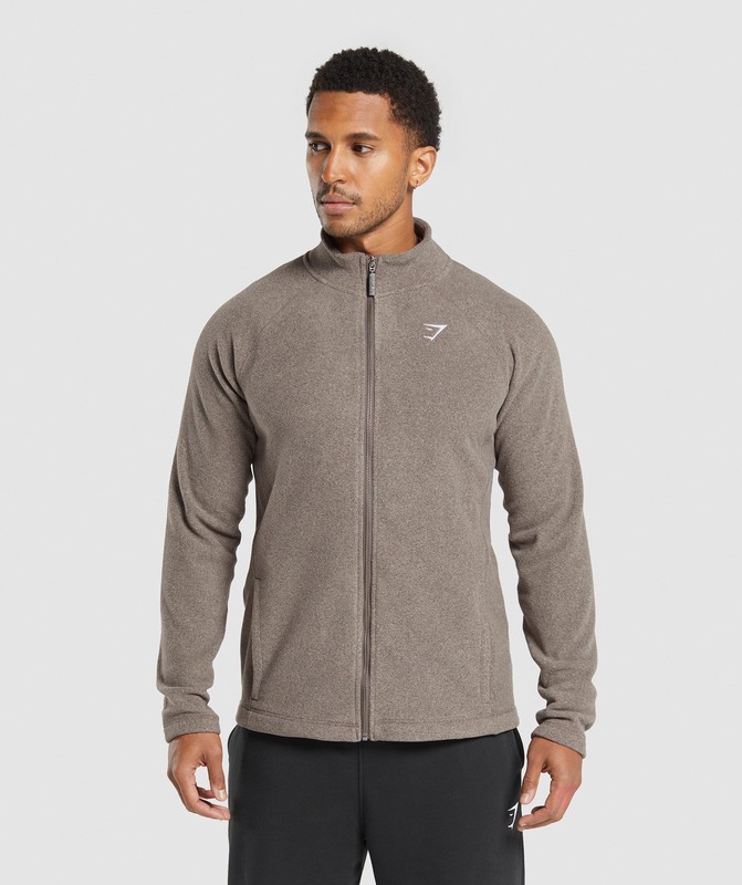 Gymshark Fleece Zip Through Jacket Jacka Herr Camo Bruna Bruna | 824QYFTGI