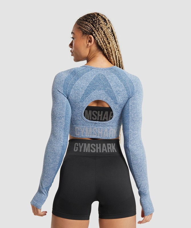 Gymshark Flex Long Sleeve Crop Top Crop Top Dam Blå Grå | 721WOFMJP