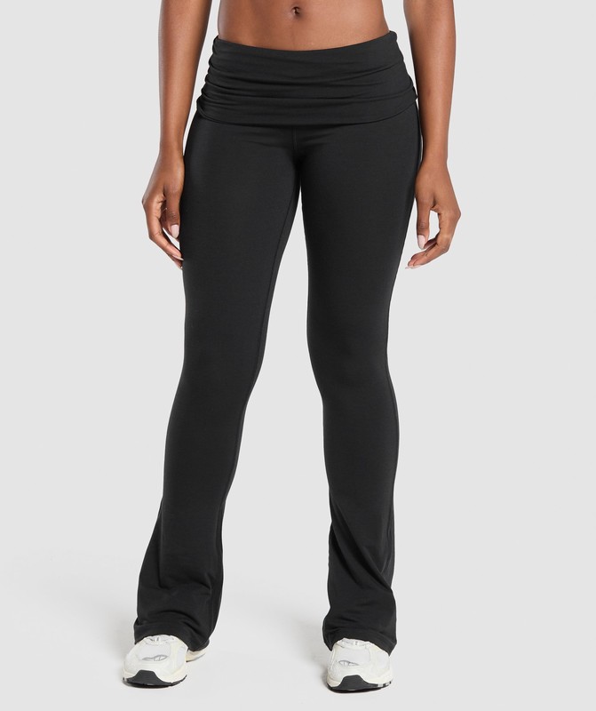 Gymshark Foldover Flared Leggings Leggings Dam Svarta | 248ZUEBOG