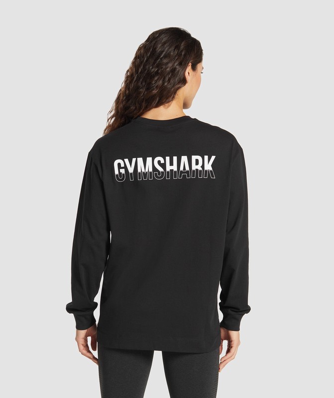 Gymshark Fraction Long Sleeve T-Shirt T-Shirt Dam Svarta Vita | 618DYTLQN