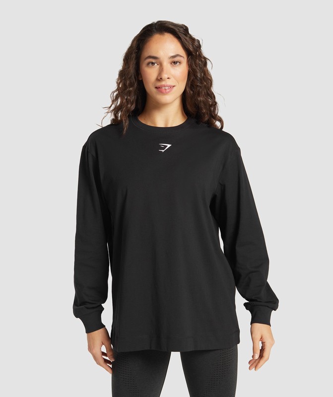 Gymshark Fraction Long Sleeve T-Shirt T-Shirt Dam Svarta Vita | 618DYTLQN