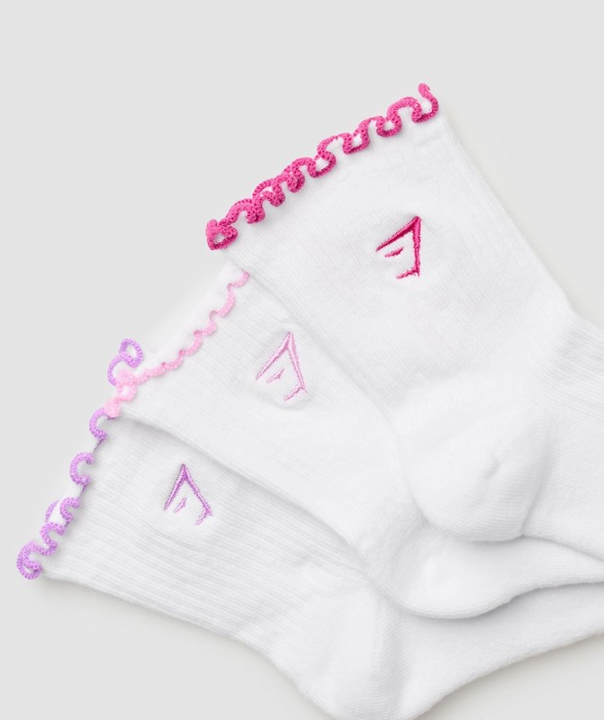 Gymshark Frill Midi Sock 3pk Strumpor Herr Vita Rosa Lila Rosa | 158QFCLYB