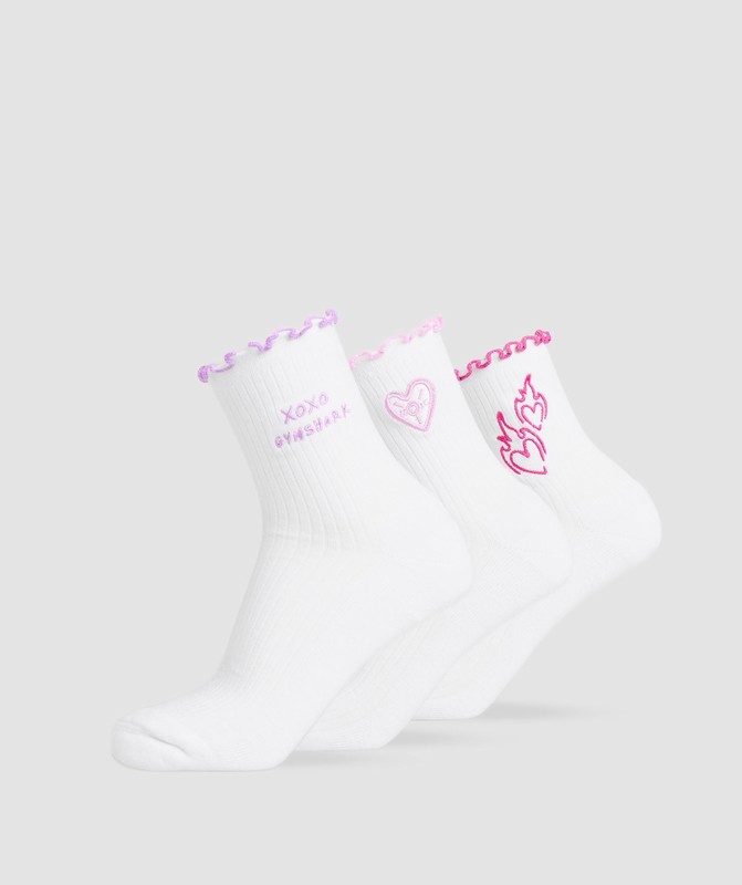 Gymshark Frill Midi Sock 3pk Strumpor Herr Vita Rosa Lila Rosa | 158QFCLYB