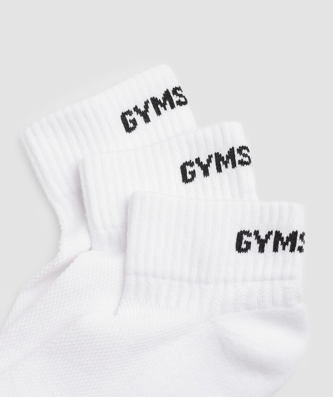 Gymshark GS Jacquared Quarter Socks 3pk Strumpor Dam Vita | 139VNGZEC