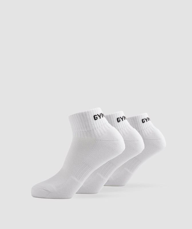 Gymshark GS Jacquared Quarter Socks 3pk Strumpor Dam Vita | 139VNGZEC