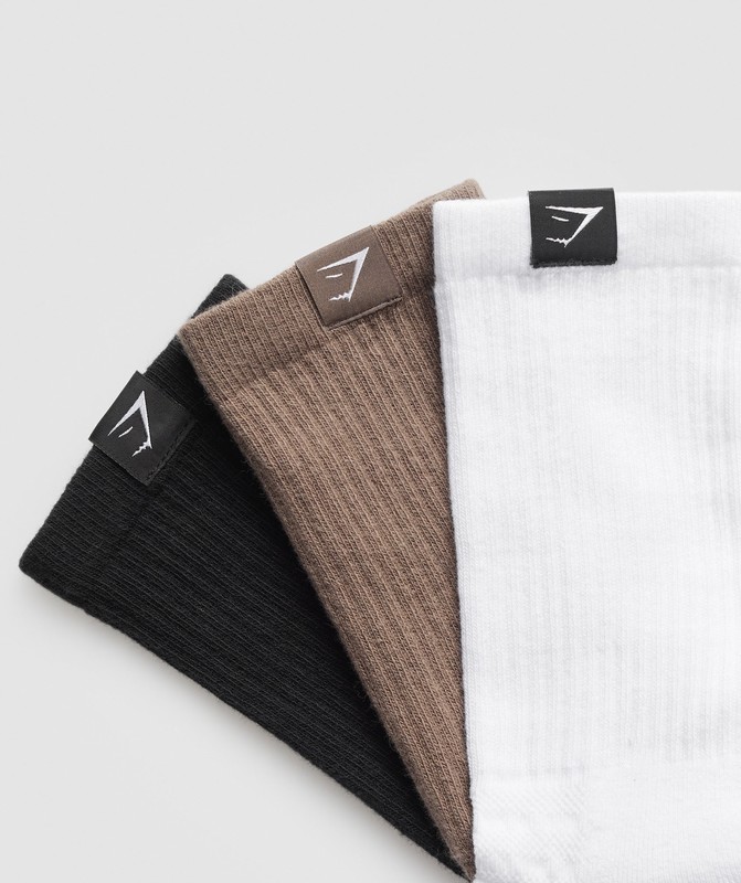 Gymshark GS x LD 3PK Socks Strumpor Dam Vita Bruna Svarta | 187RNDYXV