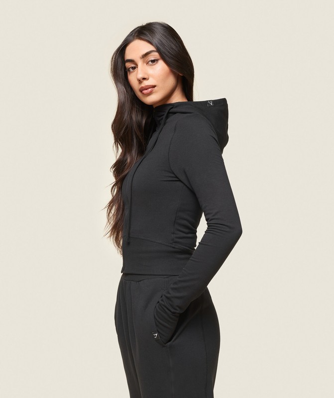 Gymshark GS x Leana Deeb Hooded Midi Top Top Dam Svarta | 321OXKVJR