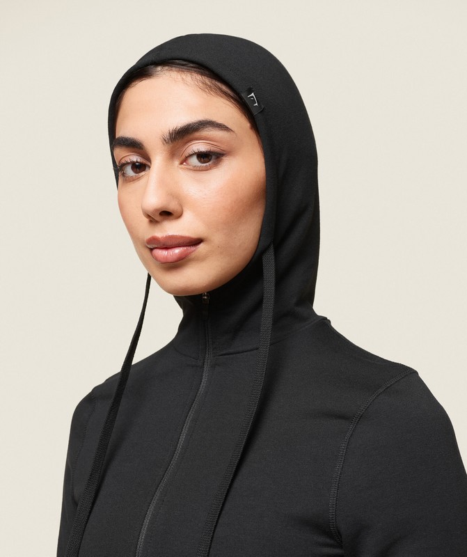 Gymshark GS x Leana Deeb Hooded Midi Top Top Dam Svarta | 321OXKVJR