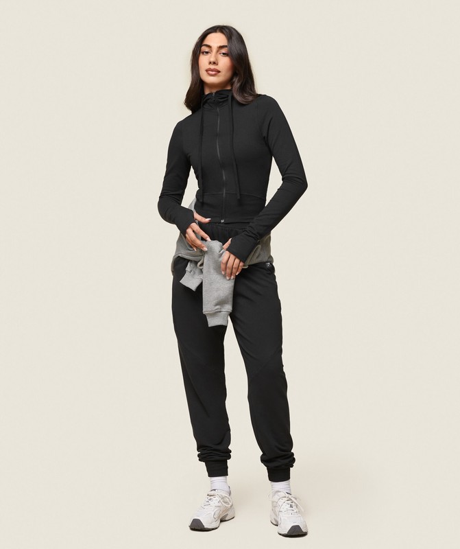 Gymshark GS x Leana Deeb Hooded Midi Top Top Dam Svarta | 321OXKVJR