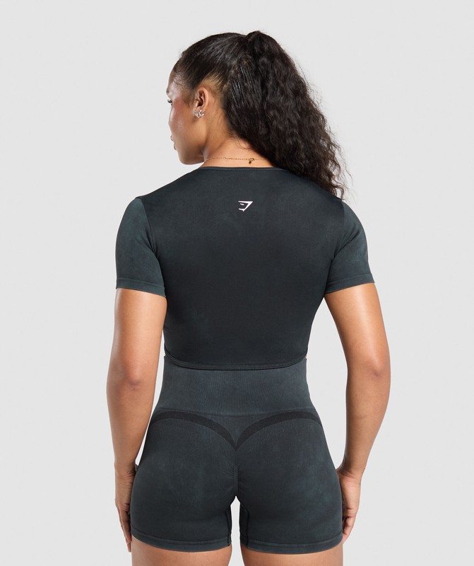 Gymshark Gains Seamless Crop Top Crop Top Dam Svarta | 748NAHRJI