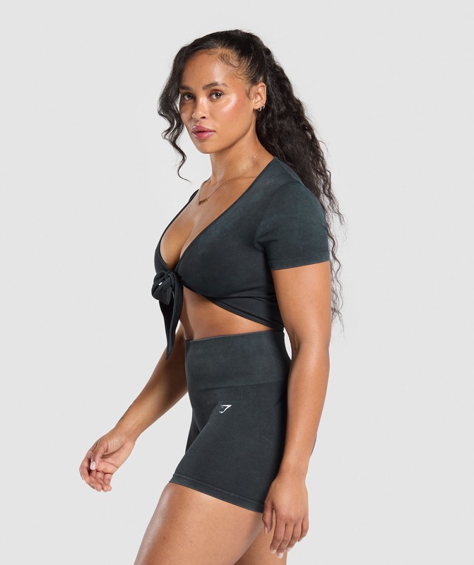Gymshark Gains Seamless Crop Top Crop Top Dam Svarta | 748NAHRJI