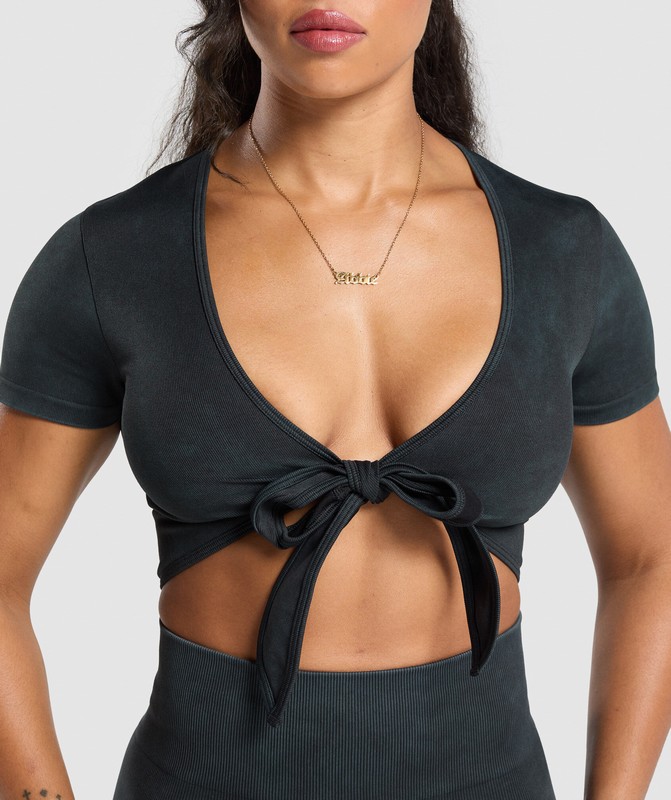 Gymshark Gains Seamless Crop Top Crop Top Dam Svarta | 748NAHRJI