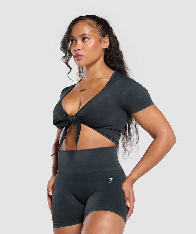 Gymshark Gains Seamless Crop Top Crop Top Dam Svarta | 748NAHRJI