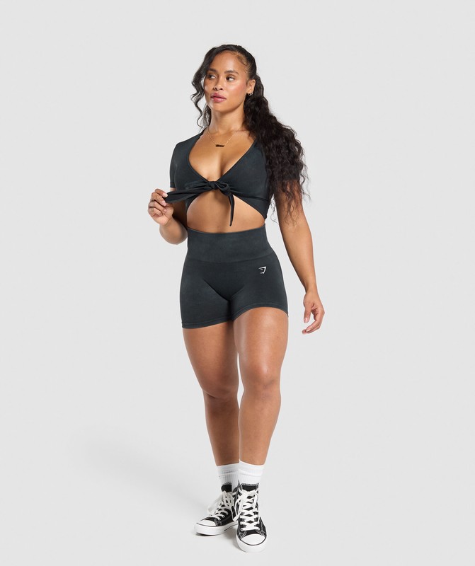 Gymshark Gains Seamless Crop Top Crop Top Dam Svarta | 748NAHRJI