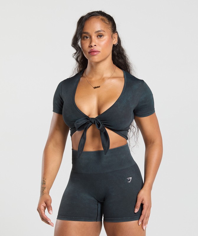 Gymshark Gains Seamless Crop Top Crop Top Dam Svarta | 748NAHRJI