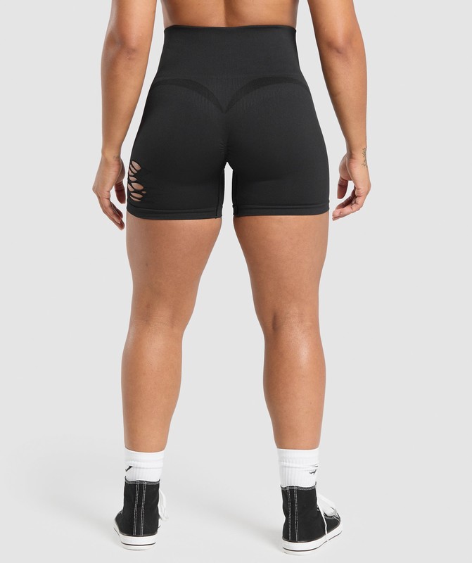 Gymshark Gains Seamless Distressed Shorts Shorts Dam Svarta | 950MPDNCW