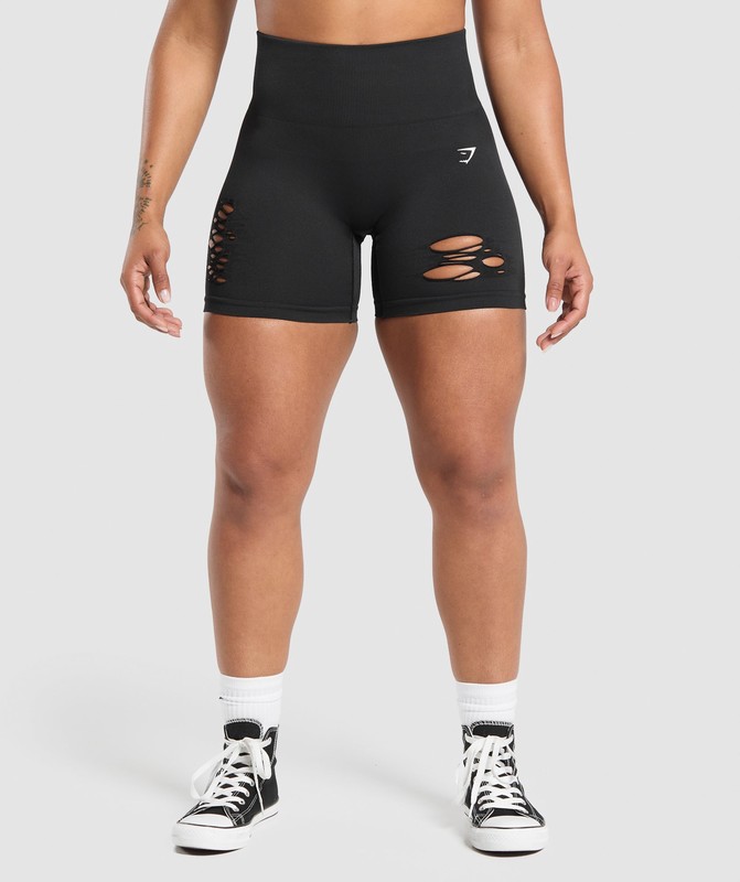 Gymshark Gains Seamless Distressed Shorts Shorts Dam Svarta | 950MPDNCW