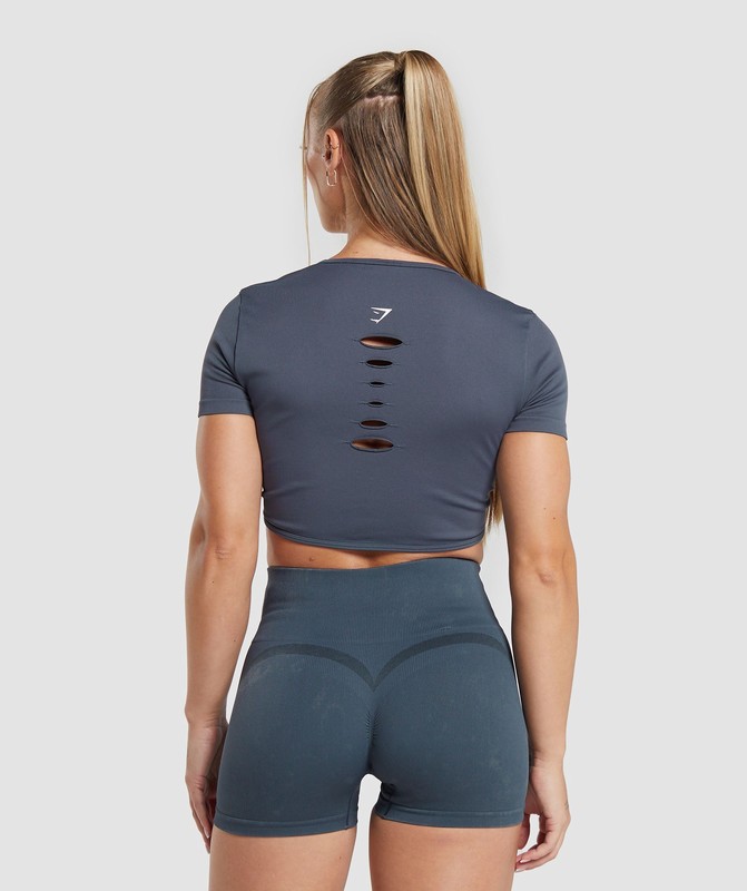 Gymshark Gains Seamless Fitted Crop Top Crop Top Dam Titan Blå | 917TYWECA
