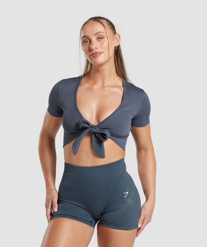 Gymshark Gains Seamless Fitted Crop Top Crop Top Dam Titan Blå | 917TYWECA