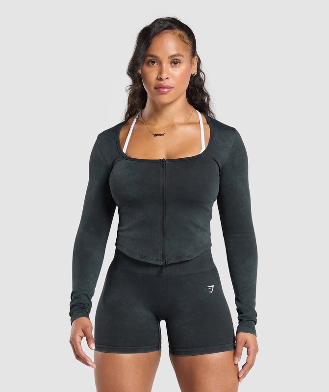 Gymshark Gains Seamless Zip Up Top Dam Svarta | 317GOCUFW