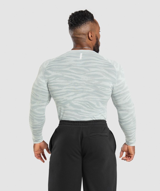 Gymshark Geo Animal Seamless Long Sleeve T-Shirt T-Shirt Herr Blå Blå | 360DYJPFB