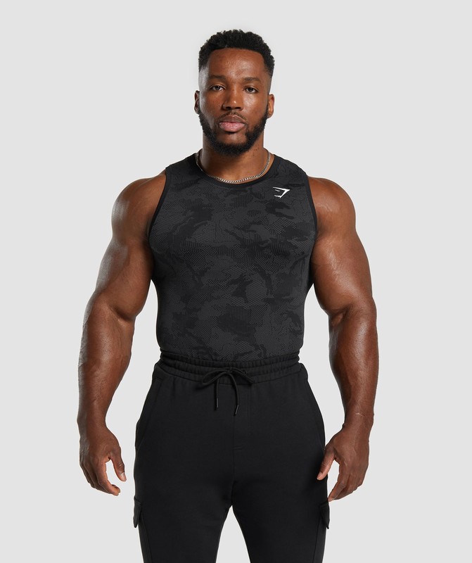 Gymshark Geo Seamless Tank Linne Herr Svarta Grå | 743GRLAJC