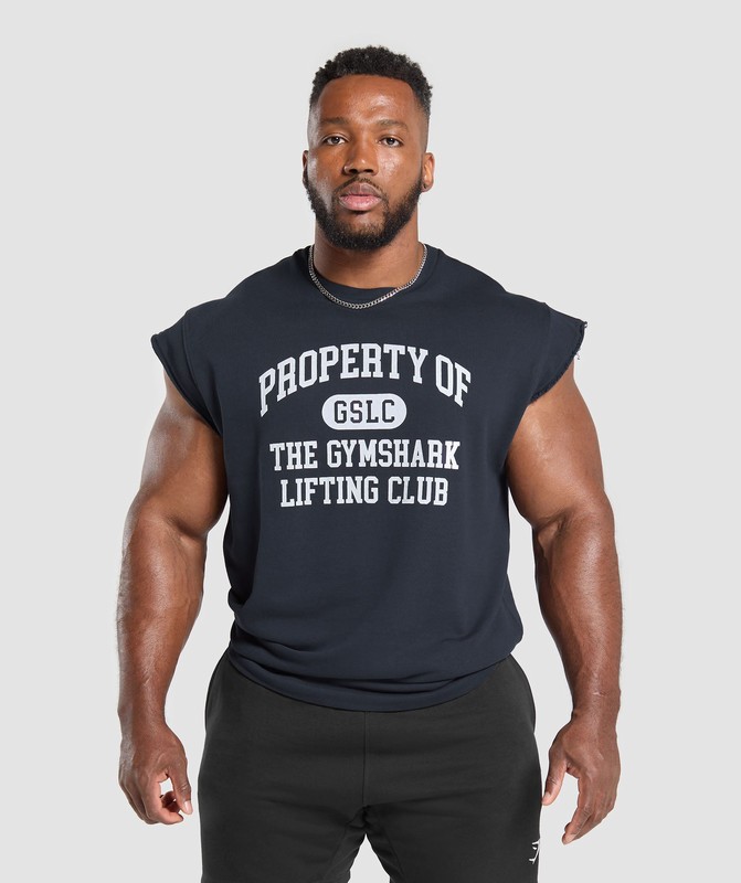 Gymshark Graphic Cut Off T-Shirt T-Shirt Herr Blå | 037YPRJLO