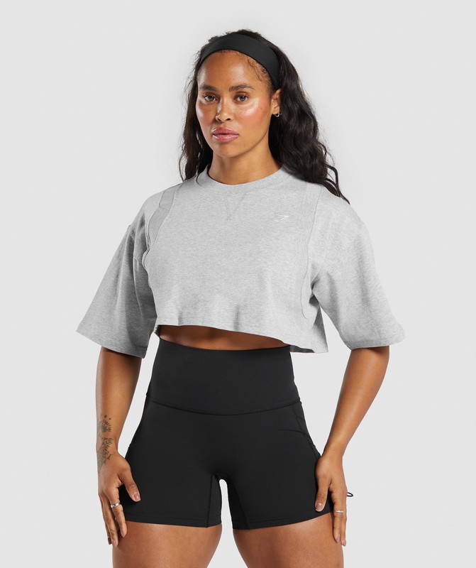 Gymshark Heavyweight Cotton Crop T-Shirt T-Shirt Dam Grå | 496HPBTVX