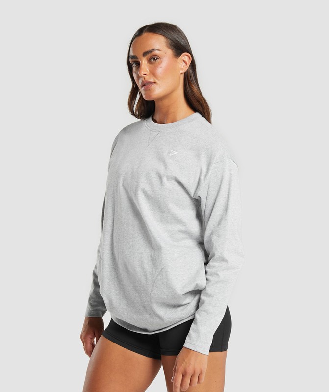 Gymshark Heavyweight Cotton Long Sleeve Top Top Dam Ljusgrå | 273TMFBZA