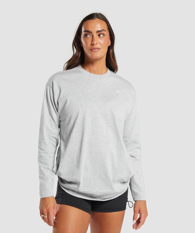 Gymshark Heavyweight Cotton Long Sleeve Top Top Dam Ljusgrå | 273TMFBZA