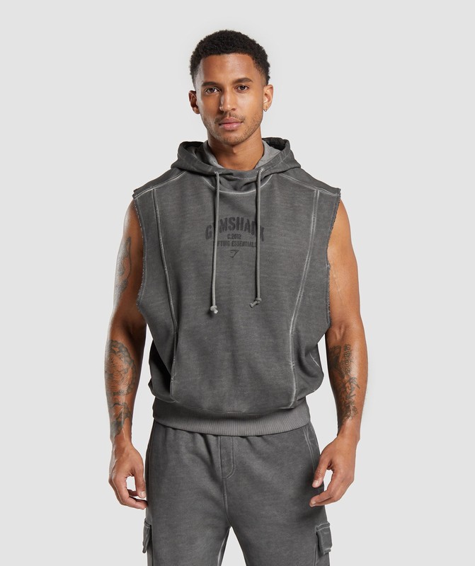 Gymshark Heavyweight Washed Cut Off Hoodie Hoodie Herr Svarta | 312PAHBQL