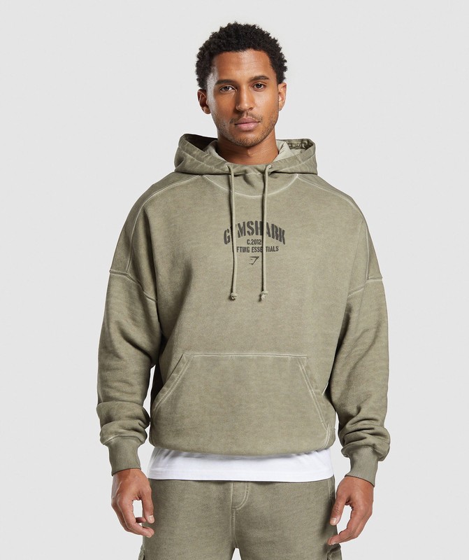 Gymshark Heavyweight Washed Hoodie Hoodie Herr Gröna | 723JDFXYK
