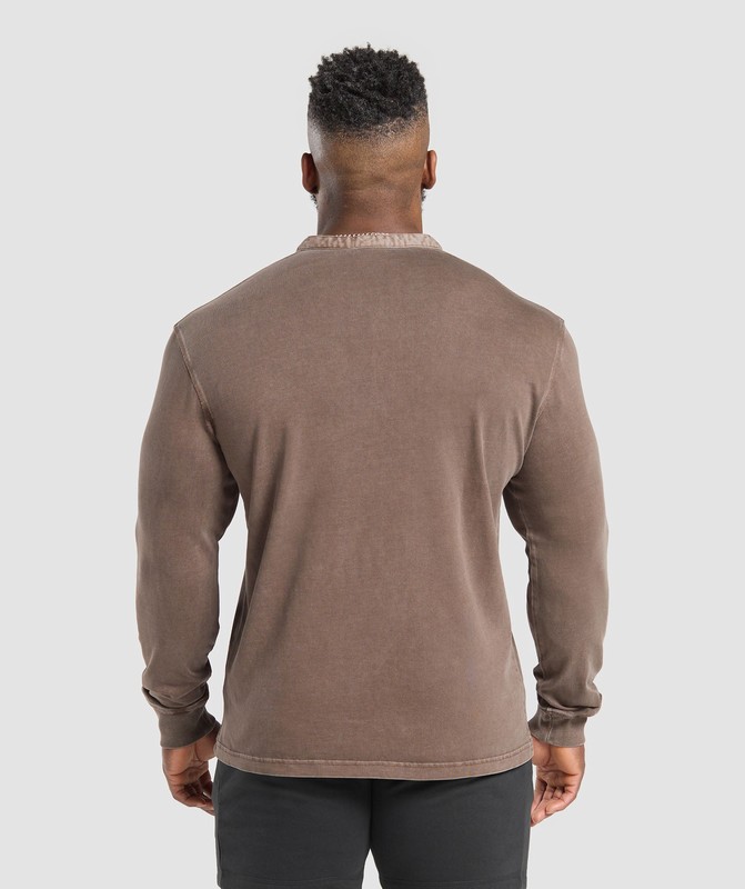 Gymshark Heavyweight Woven Collar Henley Tröjor Herr Bruna | 274MTJPQO