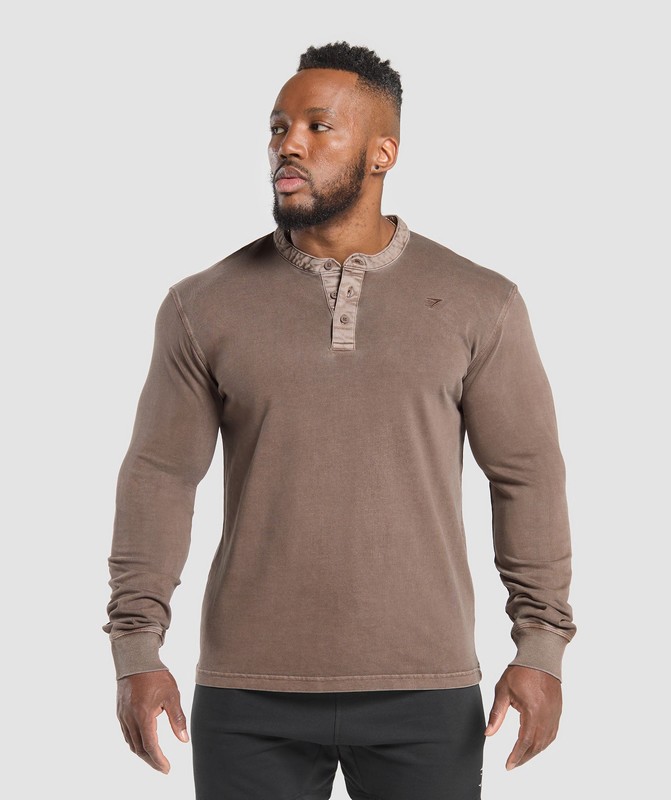 Gymshark Heavyweight Woven Collar Henley Tröjor Herr Bruna | 274MTJPQO