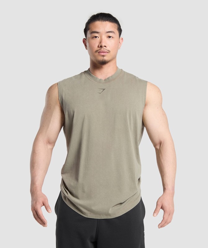 Gymshark Heritage Washed Cut Off Tank Linne Herr Gröna | 397DKSJLY