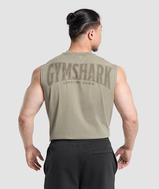 Gymshark Heritage Washed Cut Off Tank Linne Herr Gröna | 397DKSJLY