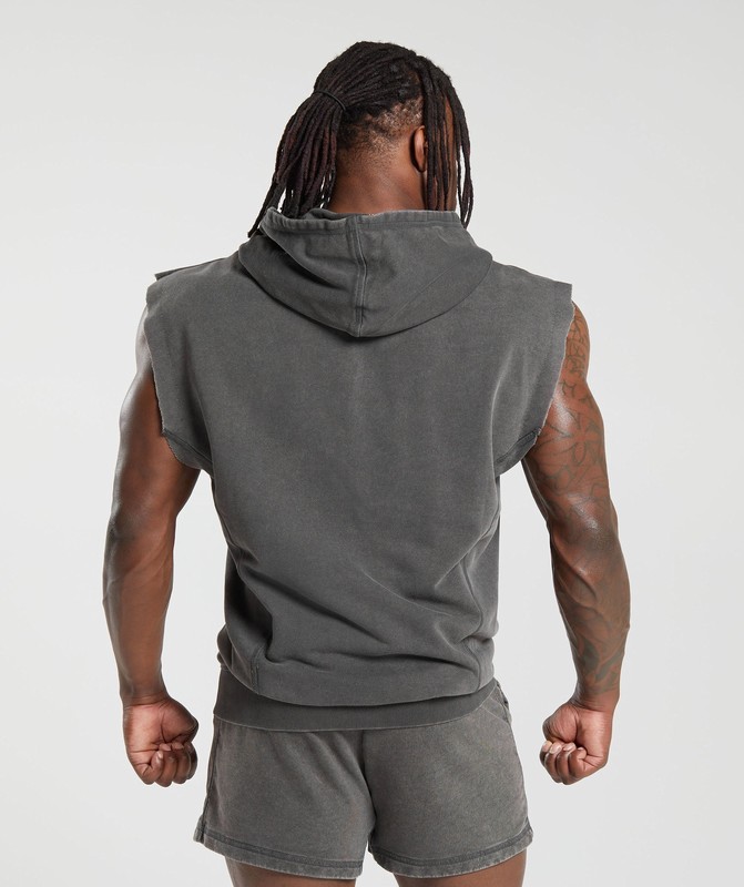Gymshark Heritage Washed Sleeveless Zip Hoodie Hoodie Herr Grå | 947EVDZFP