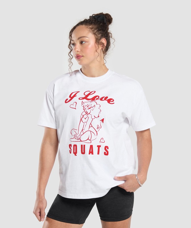 Gymshark I Love Squats Graphic Oversized Tee T-Shirt Dam Vita | 156WFNBQU