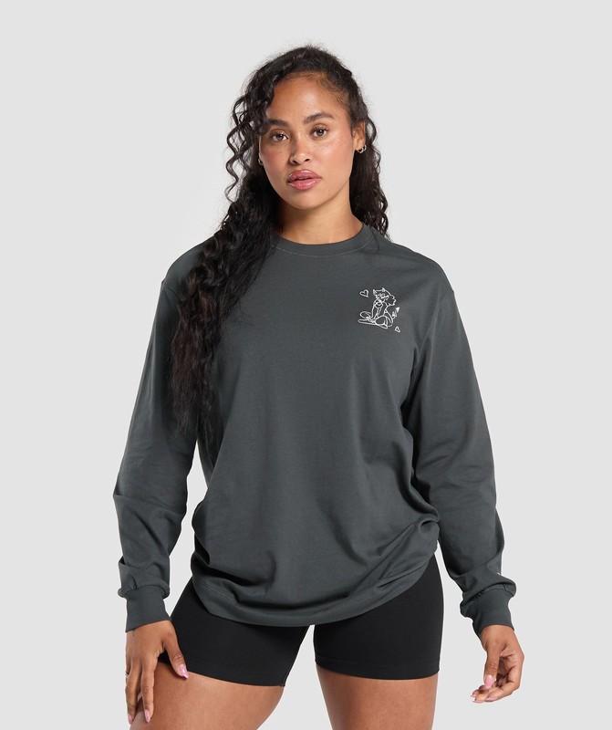 Gymshark I Love Squats Long Sleeve Skater Tröjor Dam Grå | 023EOGFAS