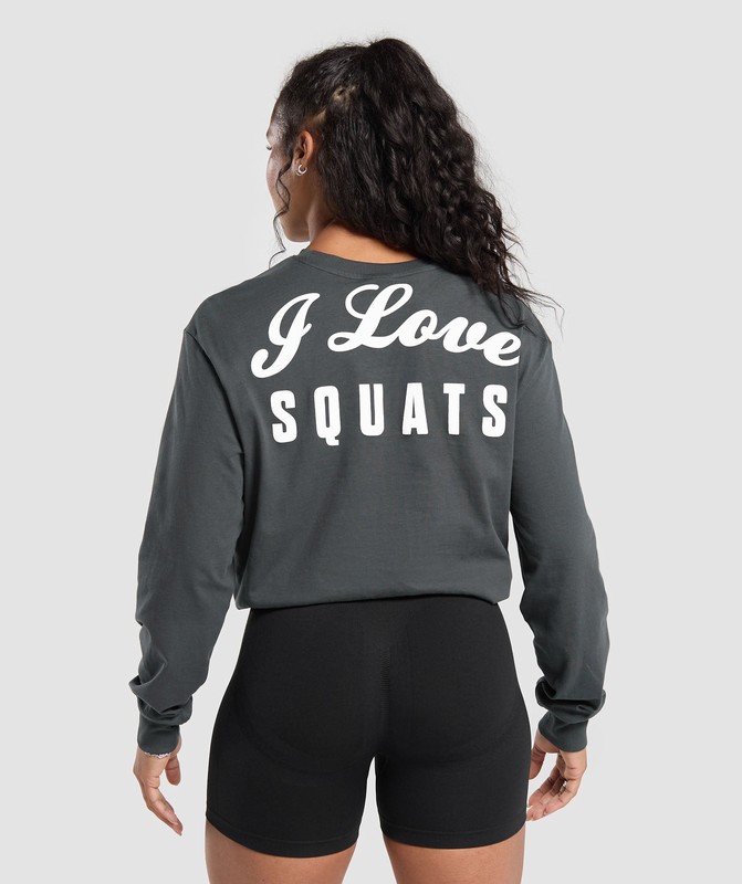 Gymshark I Love Squats Long Sleeve Skater Tröjor Dam Grå | 023EOGFAS
