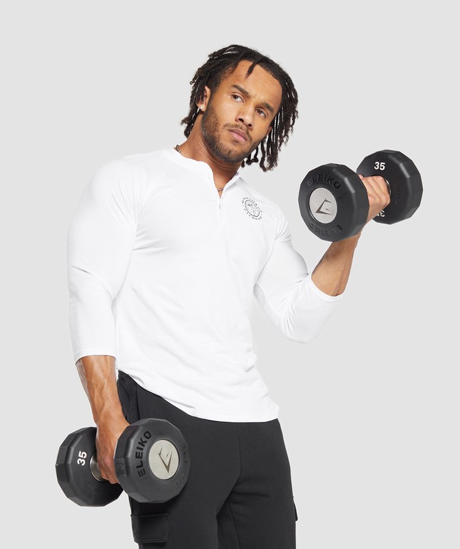 Gymshark Legacy Henley Tröjor Herr Vita | 348YJGBEZ