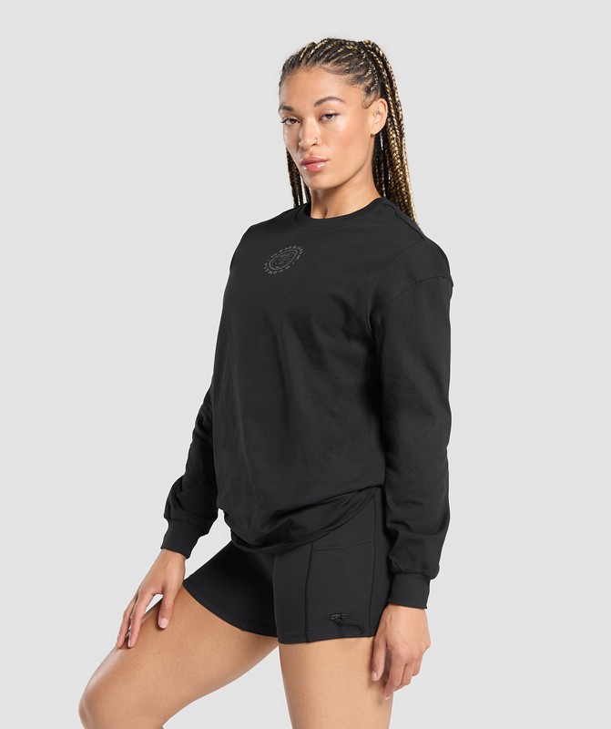 Gymshark Legacy Oversized Long Sleeve Top Top Dam Svarta | 524EZKAIH